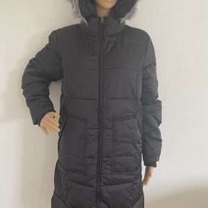 AJC Steppmantel mit fellbesetzter Kapuze, in Schwarz,  Gr. 38