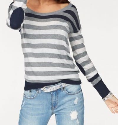 AJC Streifenpullover mit Zierknopfleiste, in Blau-Weiß-Grau, Größe 40/42 – Bild 2