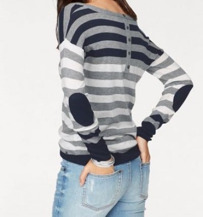 AJC Streifenpullover mit Zierknopfleiste, in Blau-Weiß-Grau, Größe 40/42 – Bild 3