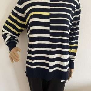 Aniston SELECTED knitted sweater in a striped design, in navy, white, size 42