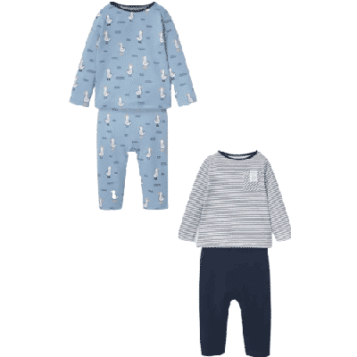 Baby-Pyjama im 2er Pack aus Bio-Baumwolle in unterschiedlichen Designs, Gr. 74