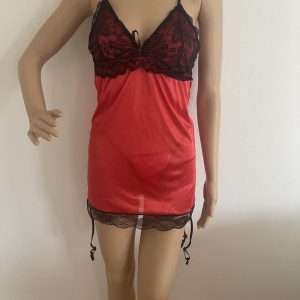 Negligé Babydoll mit Mini-String, in Feuerrot, Schwarz, Gr. 38