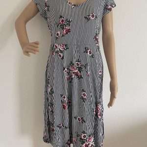 Beachtime robe de plage bleue et blanche rayée avec fleurs, T. 42