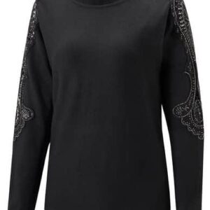 Creation L Rundhalspullover mit Strasssteinen, in Schwarz, Größe 38