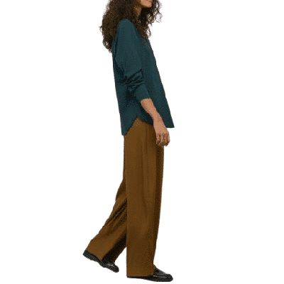 Dame Langarm Crêpe-Bluse mit V-Ausschnitt u. Stehkragen in Dunkelgrün, Größe 36 – Bild 4