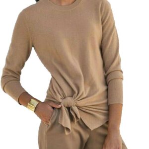 Pure Eleganz - Damen Kaschmirpullover mit Zierknoten, in Caramel, Größe 44/46