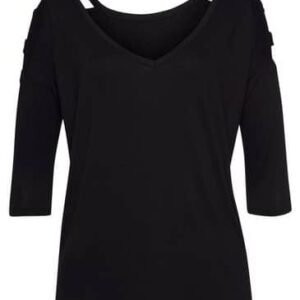 LASCANA 3/4-Arm-Shirt mit Cut-outs, in Schwarz, Größe 40/42