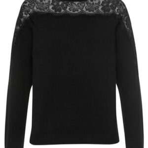 LASCANA Strickpullover mit Spitzeneinsatz, in Schwarz, Größe 32/34