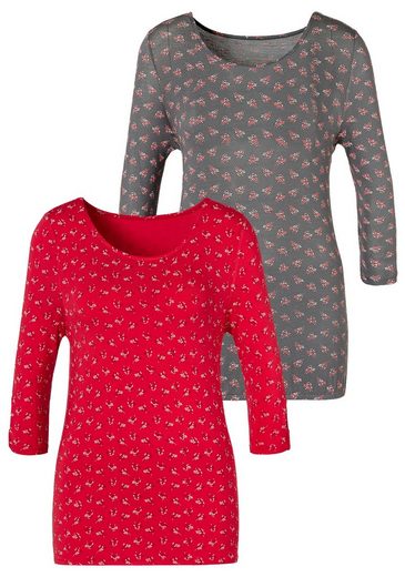 LASCANA T-Shirt 3/4 Arm im 2er Pack, in Rot und Grau, Größe 36/38
