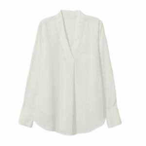 Leichte Damen Langarmbluse mit V-Ausschnitt u. Stehkragen in weiß, Größe 36