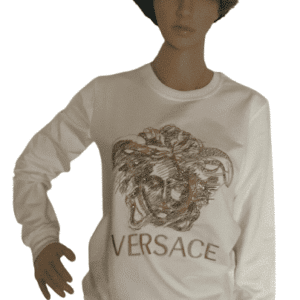 Medusa Kopf Versace Sweater mit Strassbesatz in Weiß Größe S
