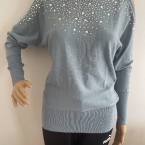 Melrose Rundhalspullover mit Schulter Cut-Outs und Glitzersteinen, in Hellblau, Gr. 34