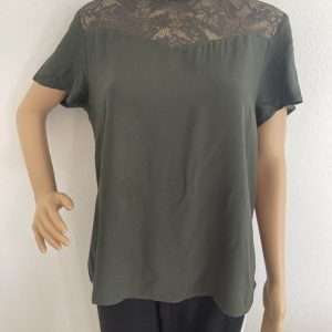 Bluzka ONLFIRST z koronką, oliwkowa zieleń, rozmiar 42