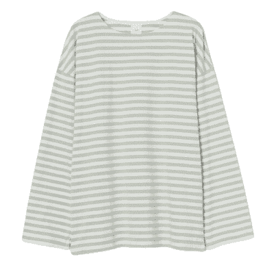 Shirt aus Baumwolljersey mit extralangen Ärmeln, in Hellgrün/Weiß gestreift, S