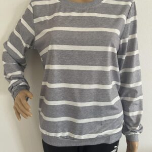 Klassischer Streifenpullover mit Rundhalsausschnitt, in Grau, Weiß, Gr. 38