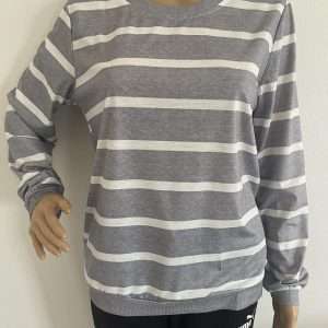 Maglia classica a righe con scollo rotondo, in grigio, bianco, taglia 38