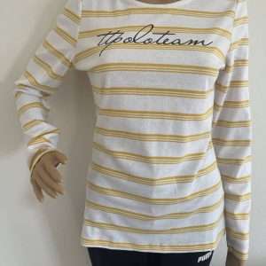 TOM TAILOR Polo Team Langarmshirt gestreift, in Weiß, Gelb, Gr. 40