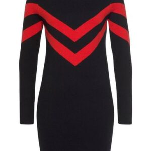 Tamaris Strickkleid mit Streifen-Muster, in Schwarz-Rot, Größe 40