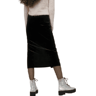 Veloursrock mit Schlitz in Midilänge, Schwarz, Größe L – Bild 3
