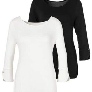 Vivance 3/4-Arm-Shirt mit Manschetten im 2er Pack, in Schwarz und Weiß, Größe 32/34