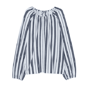 Weite Jerseybluse aus weicher Modalmischung in weiß/dunkelblau gestreift, Gr. M