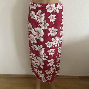 Wickelrock in Midi-Länge mit Blumendruck, in Rot, Weiß, Gr.40