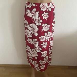 Spódnica o długości midi z kwiatowym nadrukiem, czerwona, biała, rozmiar 40